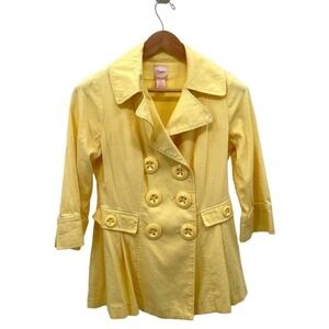 Candie's Yellow 3/4 Sleeve Double Breasted Cotton Blend Pea Coat Size XL